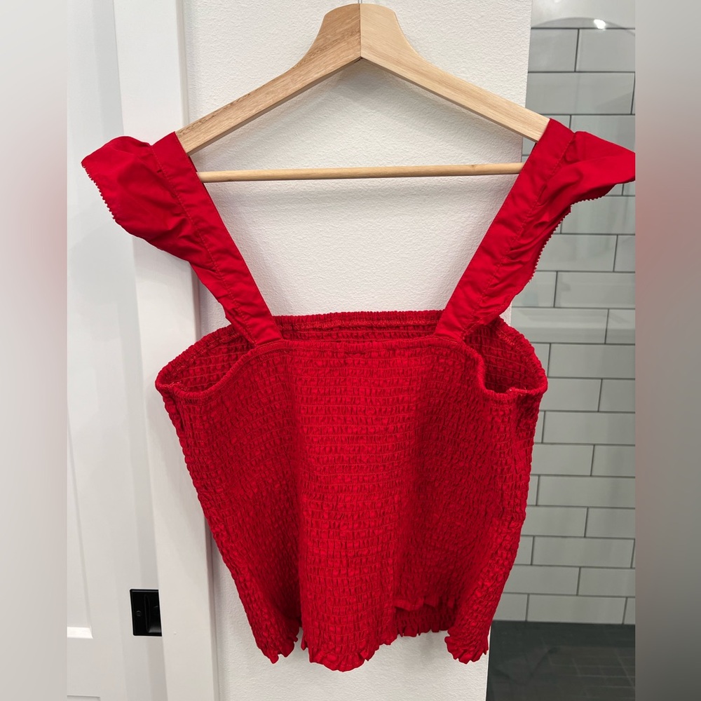 Fitted Ruffle-Trim Smocked Cropped Top - Picture 3 of 5